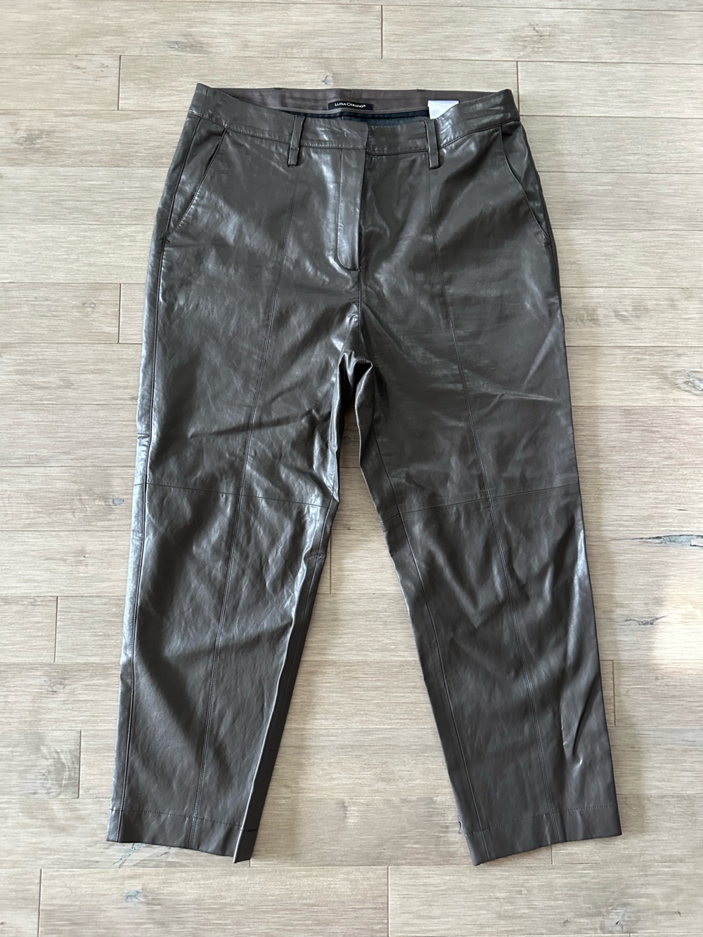 Luisa Cerano Brown Straight Leg Faux Leather Pants Size 14